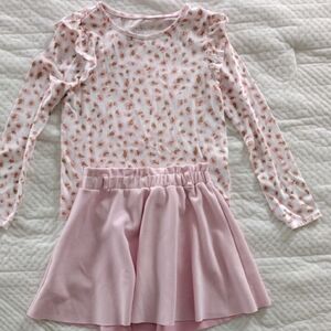 Rachel Zoe Girls Pink Printed Long Sleeve Top & Pink Skirt Set
